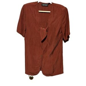 Karen Kane 100% Silk Blouse Top Maroon Burgundy Womens Tie Bow Vintage Size 4